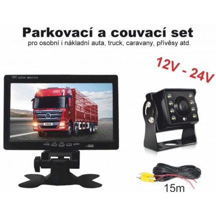 TIR, BUS a karavan - Parkovací a couvací set 12-24V – LCD monitor 7″ + kamera s kabelem
