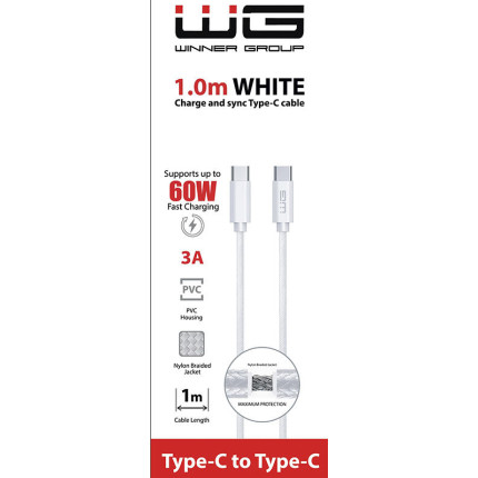 TIR, BUS a karavan - WG Datový kabel USB-C / USB-C, 3A, bílý, 100cm