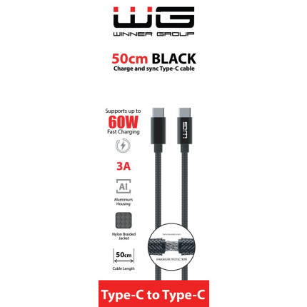 TIR, BUS a karavan - WG Datový kabel USB-C / USB-C, 3A, černý, 50cm