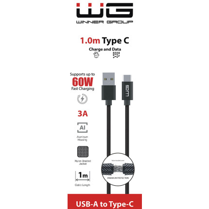 TIR, BUS a karavan - WG Datový kabel USB-A / USB-C, 3 A, černý, 100 cm