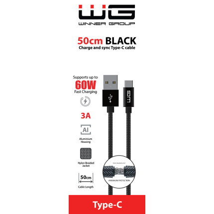 TIR, BUS a karavan - WG Datový kabel USB-A / USB-C, 3 A, černý, 50 cm