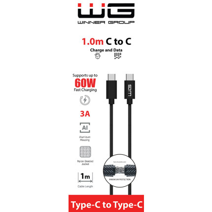 TIR, BUS a karavan - WG Datový kabel USB-C / USB-C, 3A, černý, 100cm