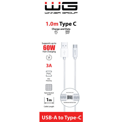TIR, BUS a karavan - WG Datový kabel USB-A / USB-C, 3 A, bílý, 100 cm