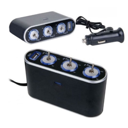 TIR, BUS a karavan - Roztrojka s USB a LED osvětlenými vypínači, 12/24V